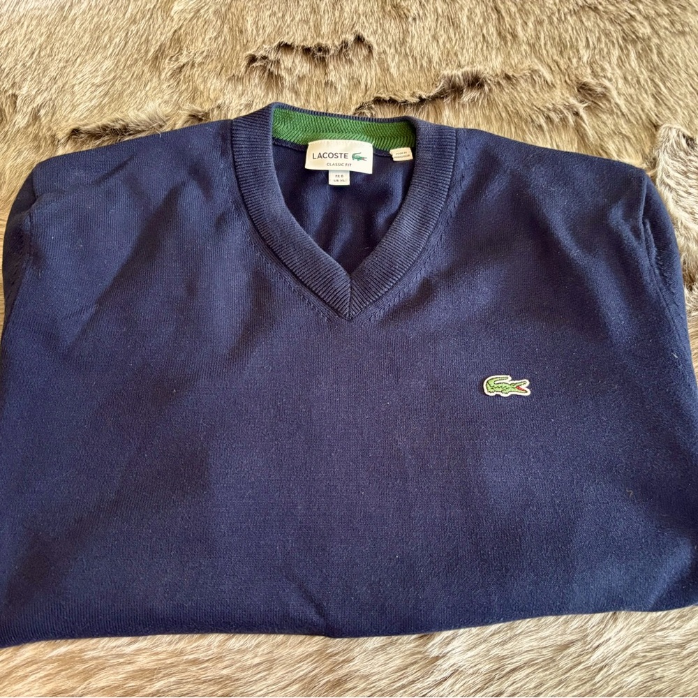 Lacoste Men's Deep Blue V-Neck Sweater XL Size6